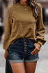 Lace Shoulder Waffle Knit Raglan Long Sleeve Top